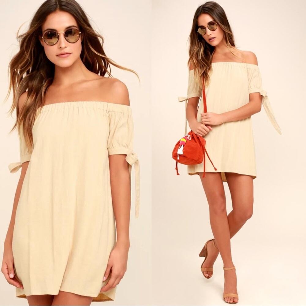 Lulu's Cream Off-the-Shoulder Mini Dress